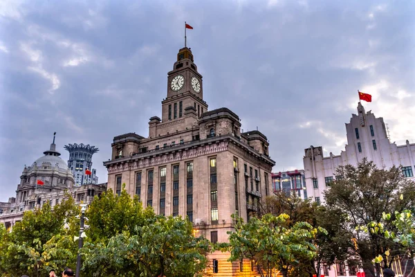 Bund City Bluilding Bund Byggnader Kvällen Shanghai Kina Mest Berömda — Stockfoto