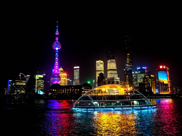 Oriental Pearl Tower Pudong Bund Huangpu River Skyscrapers Cityscape Shanghai — Stock Photo, Image