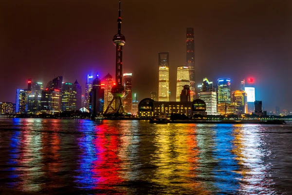 Oriental Pearl Tower Pudong Bund Huangpu River Skyscrapers Cityscape Shanghai — Stock Photo, Image