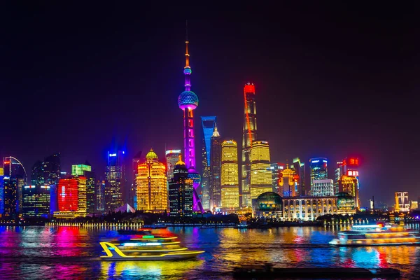 Orientalische Perle Fernsehturm Pudong Bund Huangpu Fluss Wolkenkratzer Stadtbild Shanghai — Stockfoto