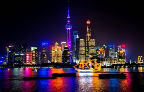 Oriental Pearl Tower Pudong Bund Huangpu River Skyscrapers Cityscape Shanghai — Stock Photo, Image