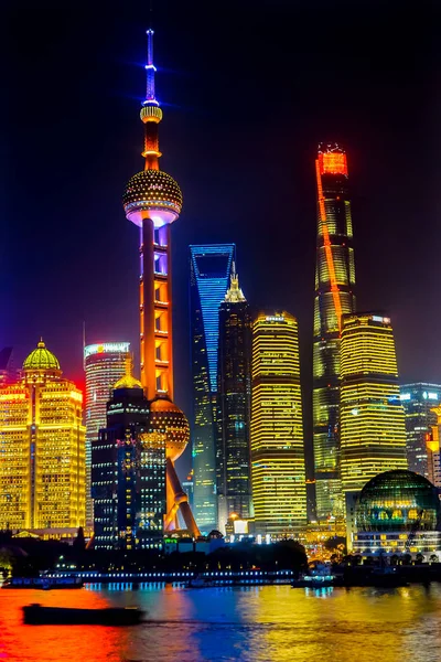 Oriental Pearl Tower Pudong Bund Huangpu River Skyscrapers Cityscape Shanghai — Stock Photo, Image