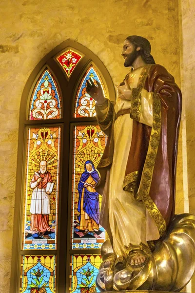 Jezus Standbeeld Glas in lood San Fernando Cathedral San Antonio Texas — Stockfoto