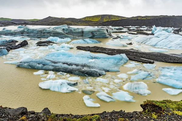 Blue Black Ice Svinafellsjokull Glacier Lagoon Islândia — Fotografia de Stock