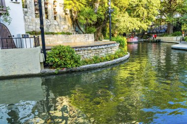 Tour Boats Sidewalks Tourists Reflection River Walk San Antonio Texas