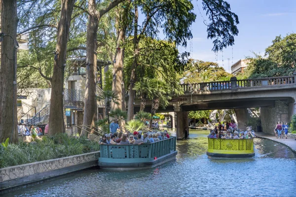 Tour Boats Sidewalks Tourists Reflection River Walk San Antonio Texas