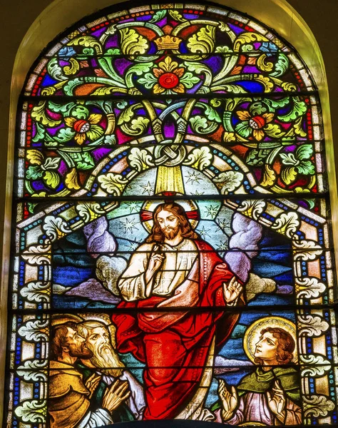 Opstandelse Jesus Stained Glass Saint Marys katolske kirke San Antonio Texas - Stock-foto