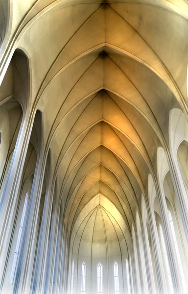 Lange zuilen Plafond Hallgrimskirkja Kerk Reykjavik IJsland — Stockfoto