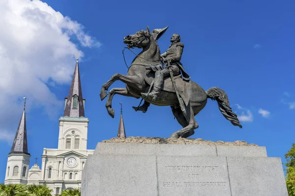 Estatua de Andrew Jackson Catedral de Saint Louis Louisian de Nueva Orleans — Foto de Stock