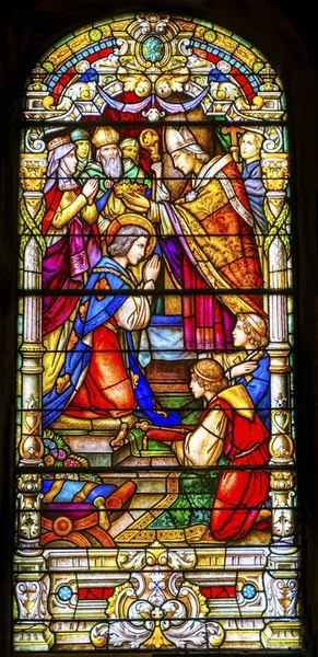 Kroning Gekleurd glas Koning Saint Louis kathedraal New Orleans Louisiana — Stockfoto