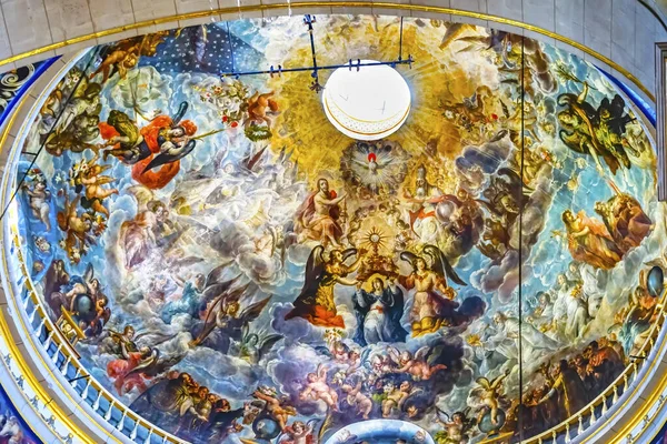 Coloful Ceiling Dome Jesus God Mary Fresco Puebla Cathedral Mexi — Stock Photo, Image