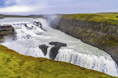 Enormous Gullfoss Waterfall Golden Falls Golden Circle Iceland.  One of largest waterfalls in Europe.