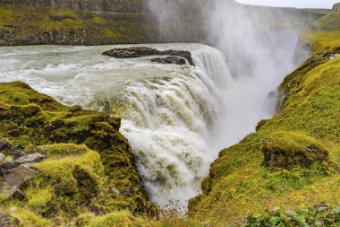 Enormous Gullfoss Waterfall Golden Falls Golden Circle Iceland.  One of largest waterfalls in Europe.