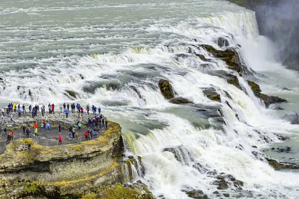 Olbrzymi Wodospad Gullfoss Golden Falls Złoty Krąg Islandii Jeden Największych — Zdjęcie stockowe