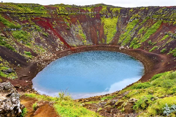 Red Green Kerio Volcano Crater Blue Lake Golden Falls Golden Circle Iceland.  Crater is 3,000 years old