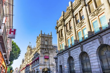 Puebla, Meksika - 5 Ocak 2019 Büyük Alışveriş Sokağı Hükümet Binaları Otel Zocalo Puebla Meksika