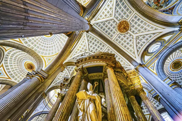 Puebla Mexico January 2019 Basilica Ornate Colorful Ceiling Bishop Statue — Stock Photo, Image