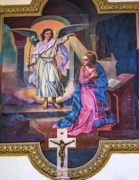 Puebla Mexiko Januari 2019 Basilica Annunciation Angel Virgin Mary Painting — Stockfoto