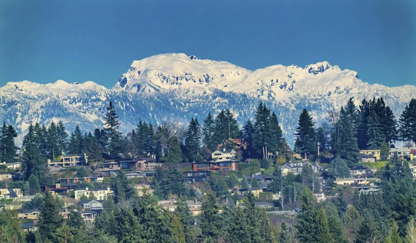 Case Quartieri Residenziali Innevati Cascata Montagne Bellevue Washingto — Foto Stock