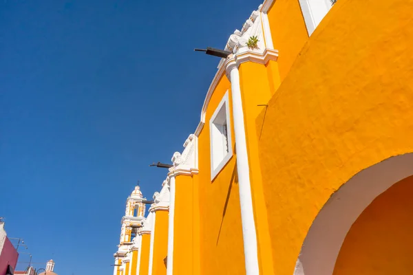 Orange Facade Santa Clara Asis Church Historic Puebla Mexico Clara — Stock Photo, Image