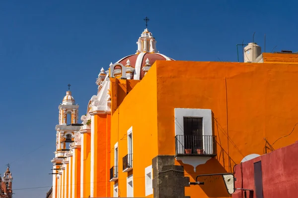 Orange Facade Santa Clara Asis Church Historic Puebla Mexico Clara — Stock Photo, Image