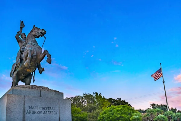 Flag Andrew Jackson Statue Square New Oreatoured Louisiana Statue 1856 — 스톡 사진