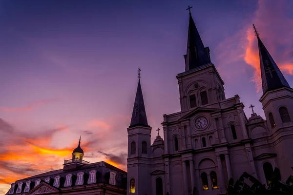 Sunset Saint Louis Cathedral Oldest Church Cabildo State Museum New — 스톡 사진
