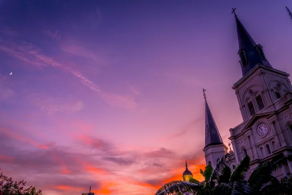 Sonnenuntergang Mond Saint Louis Kathedrale Älteste Kirche Cabildo State Museum — Stockfoto