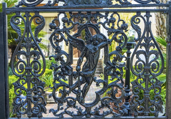 Angel Decoratie Black Wrought Iron Gate Fence Garden District New — Stockfoto