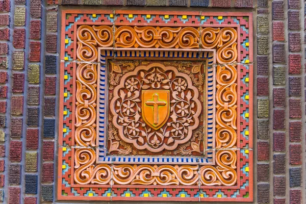 Kolorowe Dekoracje Krzyża Niepokalane Poczęcie Kościół Jezuitów Mauretańska Bizantyjska Fasada — Zdjęcie stockowe