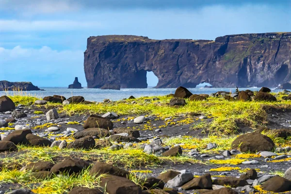 Dyrholaey Arch Avec Trou Reynisfjara Black Sand Beach Rive Sud — Photo