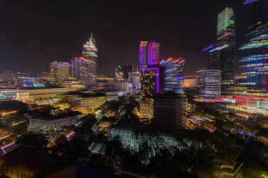 Saigon, Ho Chi Minh, Vietnam, Asya, renkli ışıklar ışıltısı ile gece şehir Ho Chi Minh 29 Ocak 2018-yakınlaştırma manzarası görünümünü.