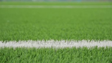 Beyaz çizgi futbol alanının. Yakın çekim yatay kaydırıcı vurdu
