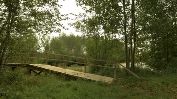 Ponte di legno nella riserva naturale nazionale della palude — Video Stock