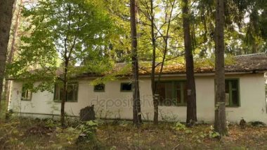 Terk edilmiş konut ormanın içinde. Sonbahar gündüz. Pürüzsüz dolly vurdu