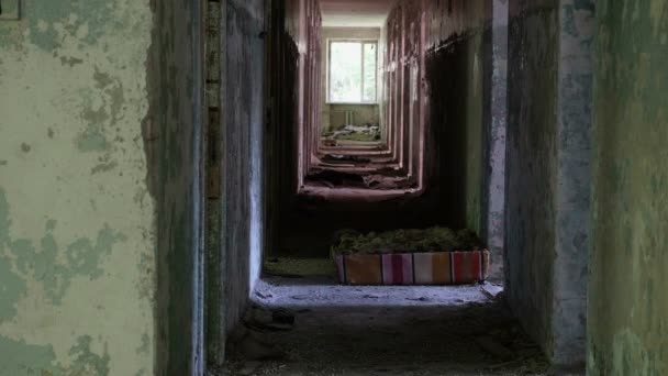 Corridor in the abandoned house. Smooth and slow dolly shot — Stock Video