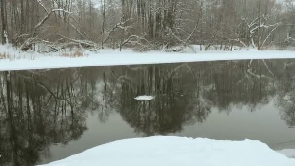 Bloc de glace flottant sur la rivière d'hiver. Stabilisateur de cardan professionnel d'occasion — Video