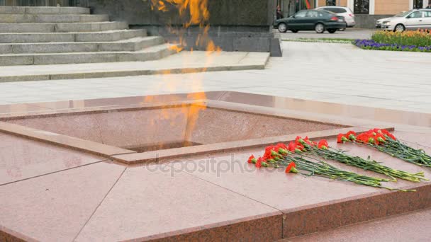 Llama eterna en la Plaza de la Victoria en Minsk, Bielorrusia - cámara lenta 60 fps — Vídeo de stock