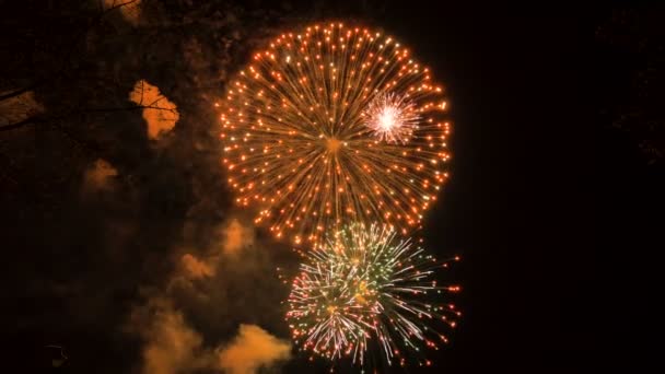 Feux d'artifice dans la ville, jour de la Victoire - ralenti 60 ips 