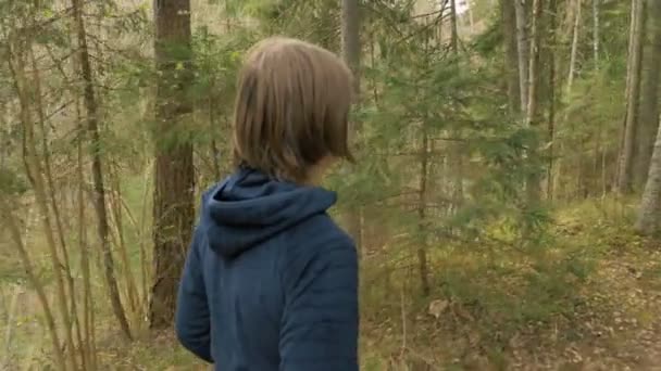 Caminhadas de meninas na floresta de verão - tiro de câmera voadora — Vídeo de Stock