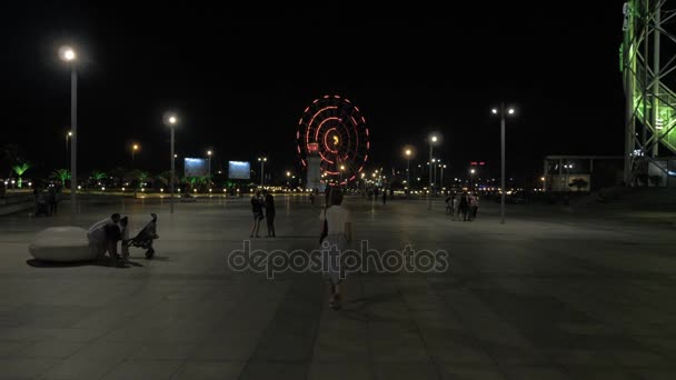 Ruota panoramica di notte in città Batumi, Georgia — Video Stock