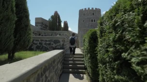 Young girl walks in Rabati Castle - Georgia — Stock Video