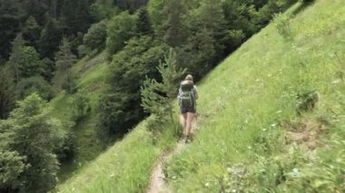 Genç kız bakpack - Georgia Milli Parkı ile dağ içeri girer