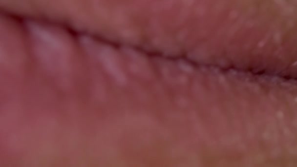 Close up shot of male lips with a mustache and beard — Stock Video