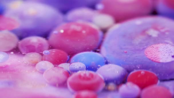 Colors brilhantes bolhas se move em câmera lenta em óleo com acrílico — Vídeo de Stock