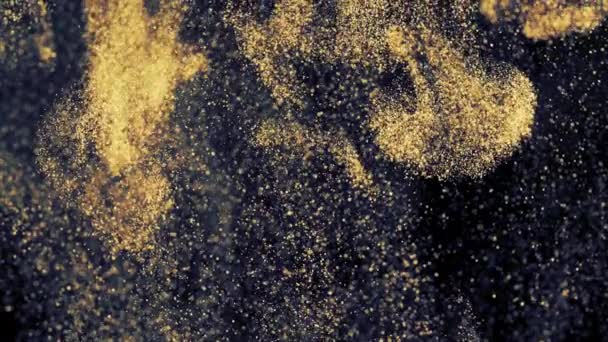 Αφηρημένα χρυσά σωματίδια με θολή defocused bokeh κινείται χάος, νιφάδες χιονιού — Αρχείο Βίντεο