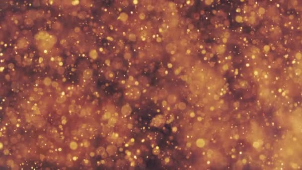 Абстрактні золоті частки з розмитими боке рухається хаос, снігові пластівці — стокове відео