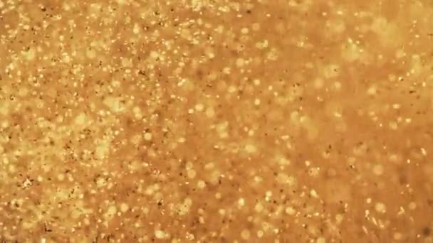 Abstract gouden deeltjes met wazig gedeconcentreerde bokeh verplaatst chaos, sneeuwvlokken — Stockvideo