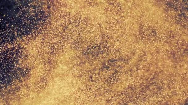 Partículas douradas abstratas com bokeh desfocado desfocado se move caos, flocos de neve — Vídeo de Stock