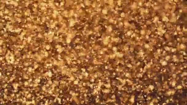 Abstract golden particles with blurred defocused bokeh moves chaos, snow flakes — Stock Video